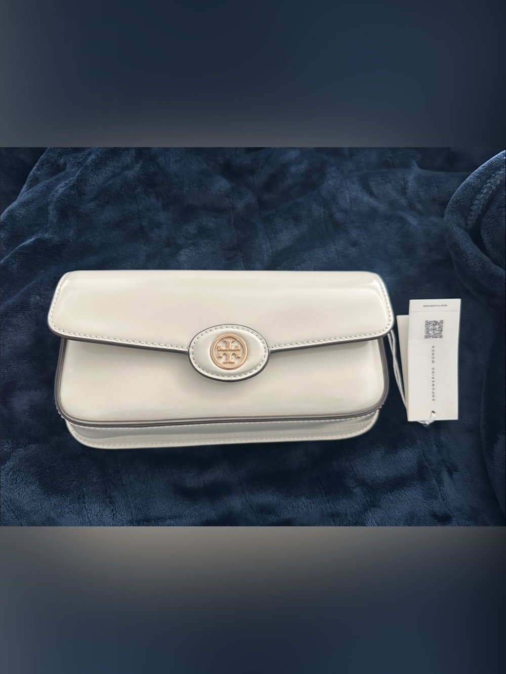 Tory Burch Robinson Cream Leather Convertible Crossbody with Gold Logo